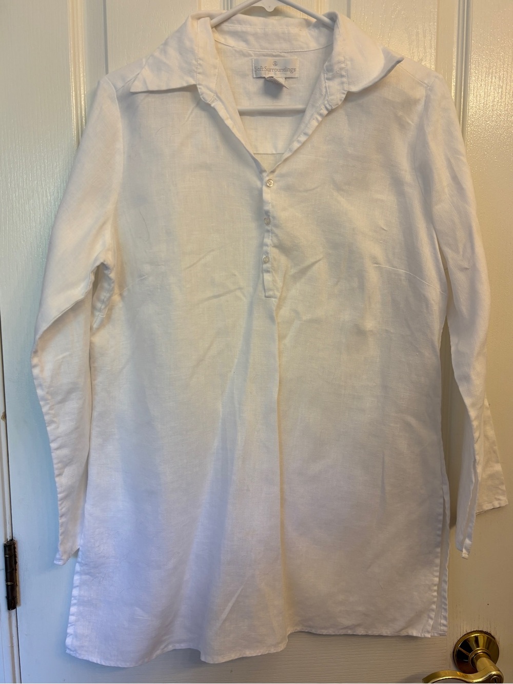Soft Surroundings White Long Sleeve 100% Linen Tunic Shirt ~ Women’s Medium